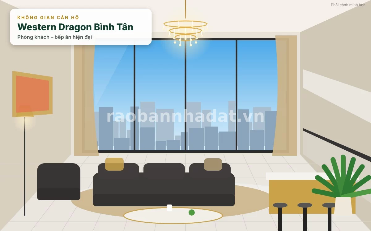 Không gian phòng khách hiện đại sang trọng bên trong căn hộ Western Dragon