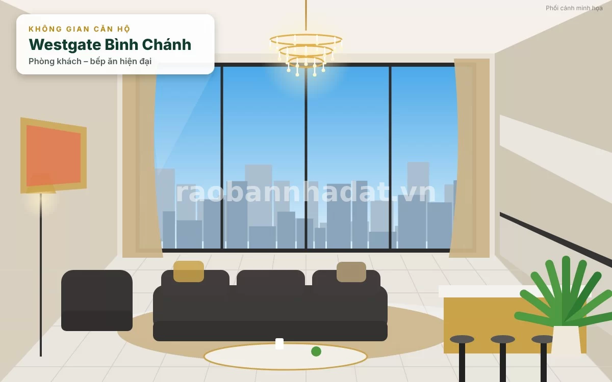 Không gian phòng khách hiện đại sang trọng bên trong căn hộ Westgate Bình Chánh